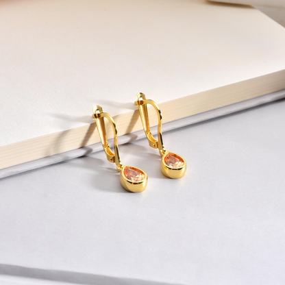 Citrine Bezel Dangle Drop Earrings in 8K/10K/14K Solid Gold, November Birthstone Jewelry
