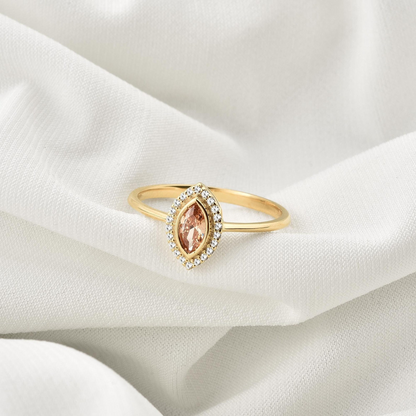 Citrine Bezel Marquise Ring with Real Diamonds in 8K/10K/14K Solid Gold | November Birthstone Jewelry
