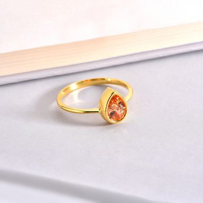Citrine Drop Bezel Ring 8K/10K/14K Solid Gold, November Birthstone Jewelry