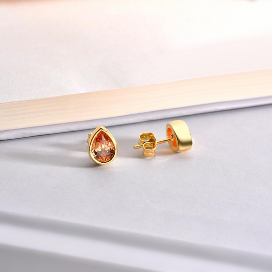 Citrine Drop Bezel Stud Earrings in 10K/14K Solid Gold, November Birthstone Jewelry