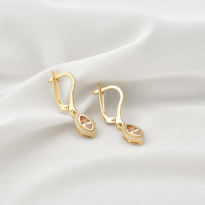 Citrine Bezel Marquise Dangle Earrings with Real Diamonds in 8K/10K/14K Solid Gold | November Birthstone Jewelry