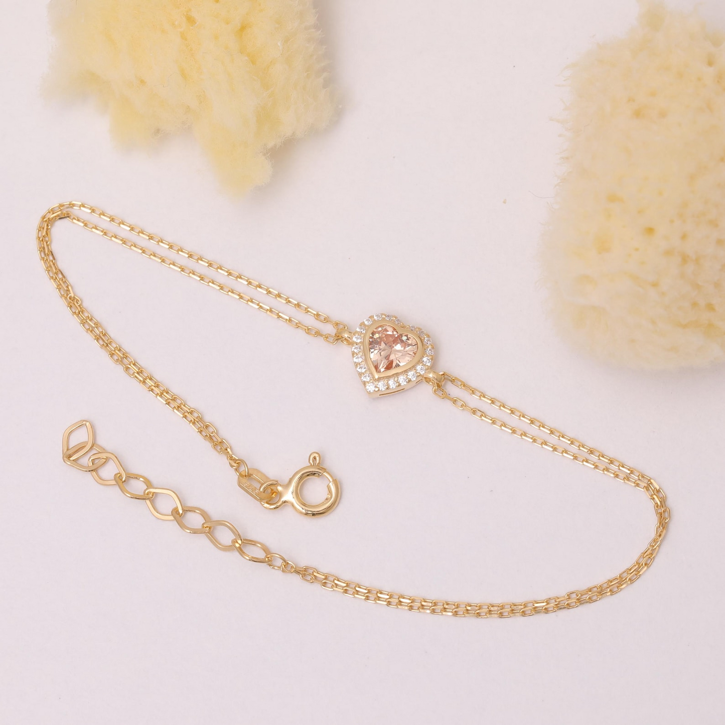 Citrine Bezel Heart Bracelet with Real Diamonds in 8K/10K/14K Solid Gold | November Birthstone Jewelry