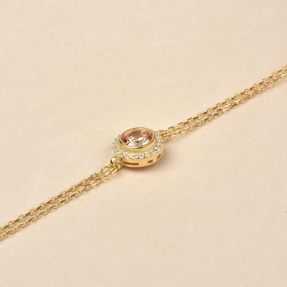 Citrine Round Bezel Bracelet in 8K/10K/14K Solid Gold with Real Diamonds, November Birthstone Jewelry
