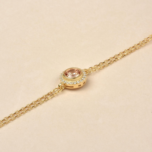 Citrine Round Bezel Bracelet in 8K/10K/14K Solid Gold with Real Diamonds, November Birthstone Jewelry