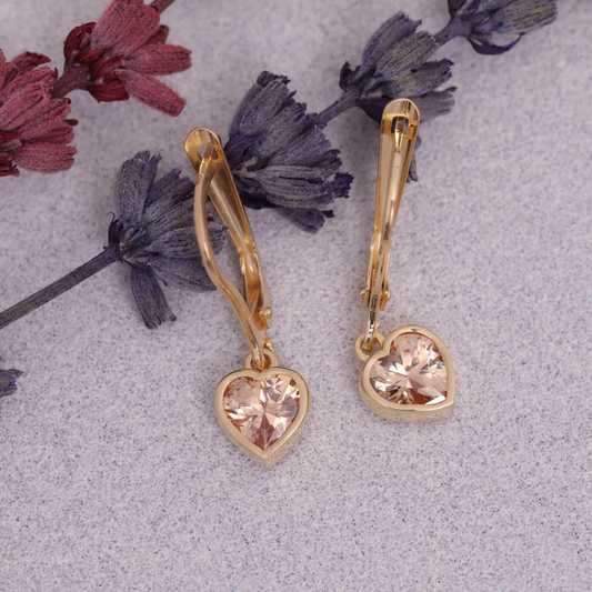 Citrine Heart Cut Bezel Dangle Earrings 14K Solid Gold, November Birthstone Jewelry
