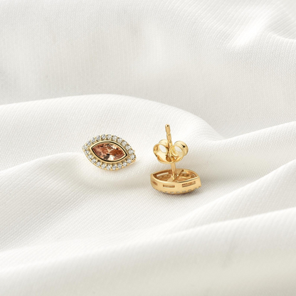 Citrine Bezel Marquise Stud Earrings with Real Diamonds in 8K/10K/14K Solid Gold | November Birthstone Jewelry