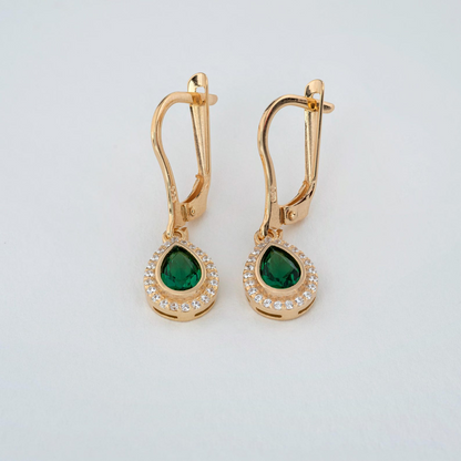 Emerald Bezel Drop Dangle Earrings with Real Diamonds in 8K/10K/14K Solid Gold | May Birthstone Jewelry