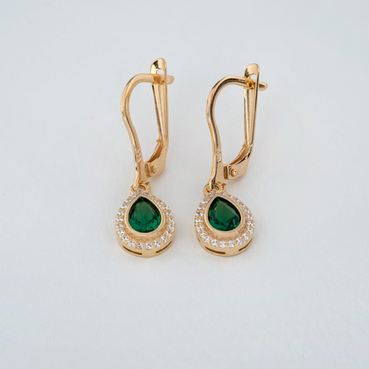 Emerald Bezel Drop Dangle Earrings with Real Diamonds in 8K/10K/14K Solid Gold | May Birthstone Jewelry