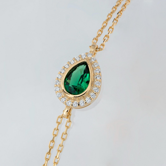 Emerald Bezel Drop Bracelet with Real Diamonds in 8K/10K/14K Solid Gold | May Birthstone Jewelry