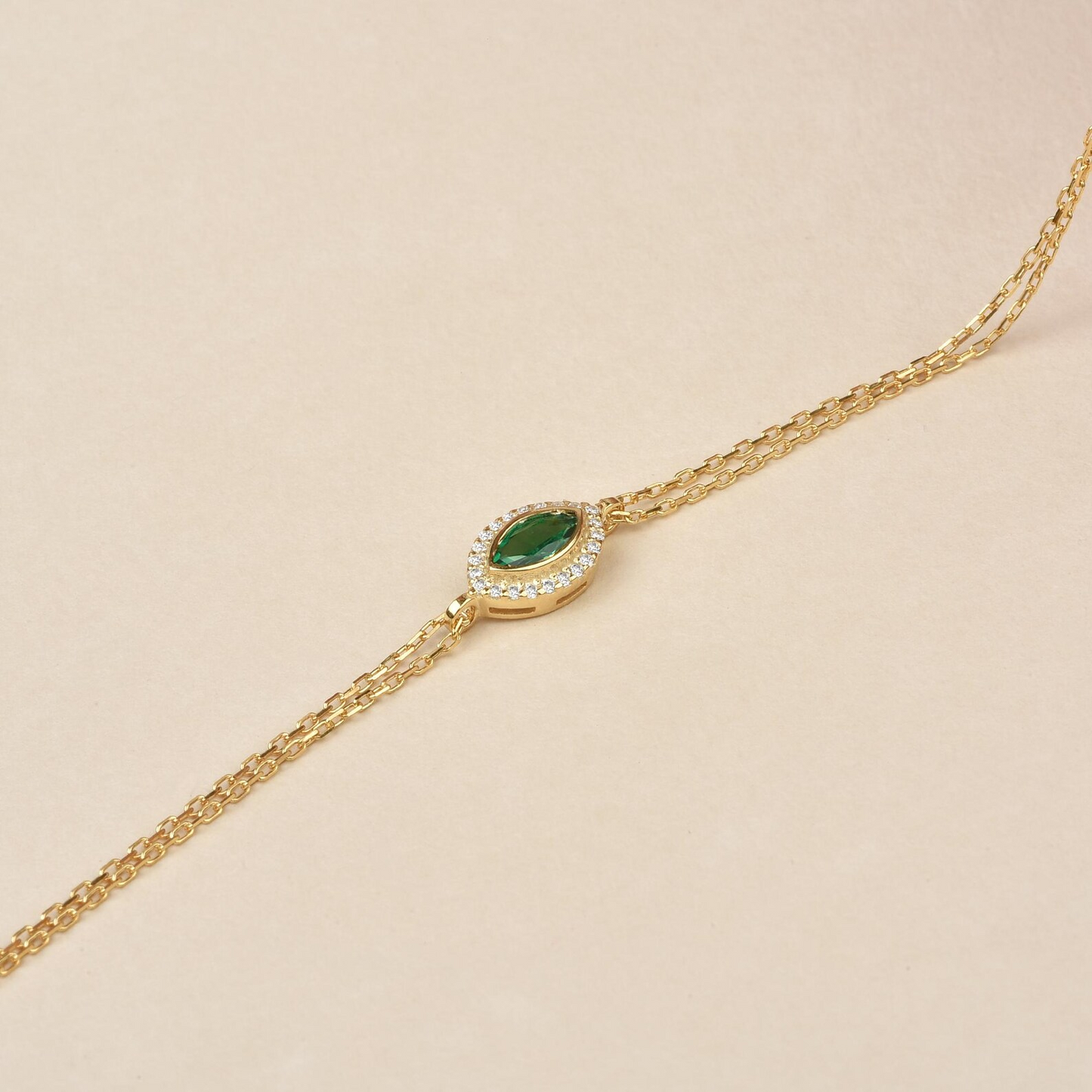 Emerald Bezel Marquise Bracelet with Real Diamonds in 8K/10K/14K Solid Gold | May Birthstone Jewelry