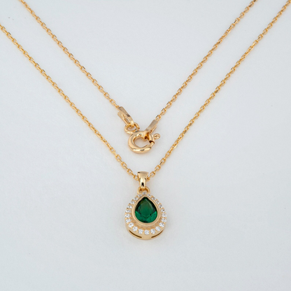 Emerald Bezel Drop Necklace with Real Diamonds in 8K/10K/14K Solid Gold | May  Birthstone Jewelry