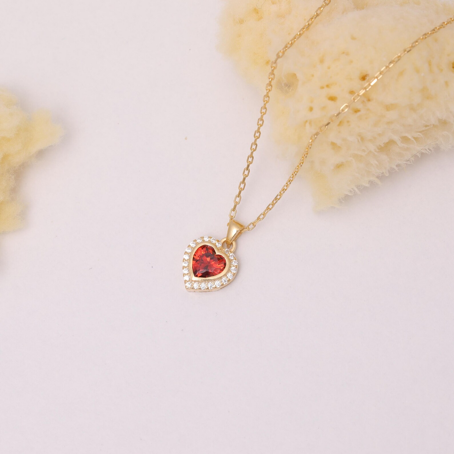 Garnet Bezel Heart Necklace with Real Diamonds in 8K/10K/14K Solid Gold | January Birthstone Jewelry
