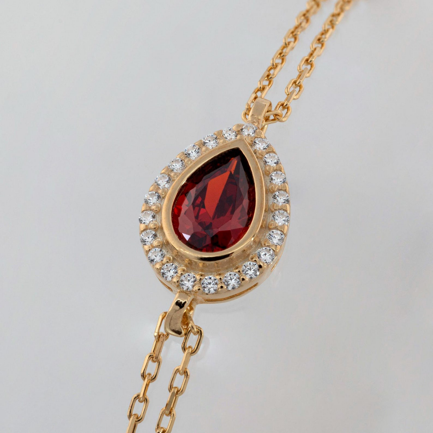 Garnet Bezel Drop Bracelet with Real Diamonds in 8K/10K/14K Solid Gold | January Birthstone Jewelry
