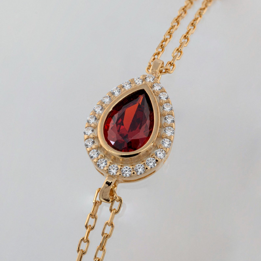 Garnet Bezel Drop Bracelet with Real Diamonds in 8K/10K/14K Solid Gold | January Birthstone Jewelry