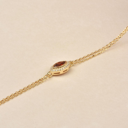 Garnet Bezel Marquise Bracelet with Real Diamonds in 8K/10K/14K Solid Gold | January Birthstone Jewelry