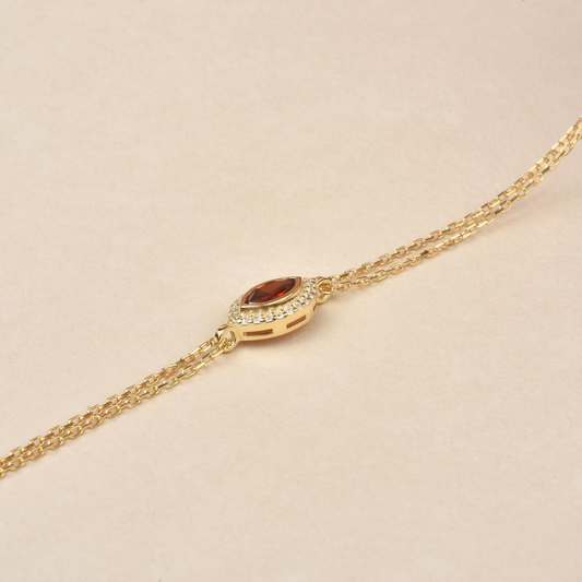 Garnet Bezel Marquise Bracelet with Real Diamonds in 8K/10K/14K Solid Gold | January Birthstone Jewelry