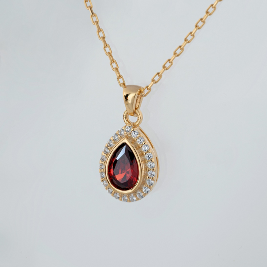 Garnet Bezel Drop Necklace with Real Diamonds in 8K/10K/14K Solid Gold | January  Birthstone Jewelry