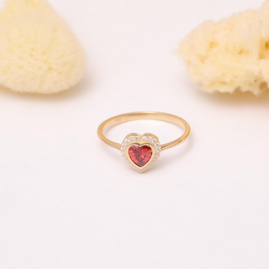 Garnet Bezel Heart Ring with Real Diamonds in 8K/10K/14K Solid Gold | January Birthstone Jewelry