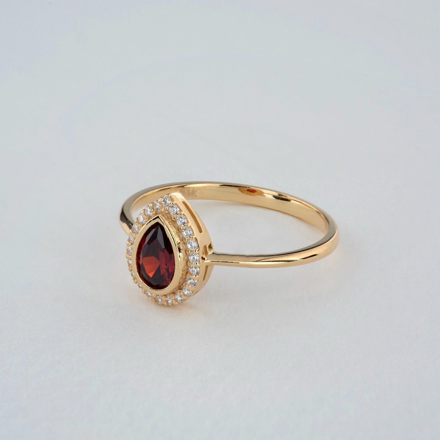 Garnet Bezel Drop Ring with Real Diamonds in 8K/10K/14K Solid Gold | January Birthstone Jewelry