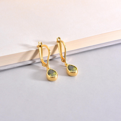 Peridot Bezel Dangle Drop Earrings in 8K/10K/14K Solid Gold, August Birthstone Jewelry