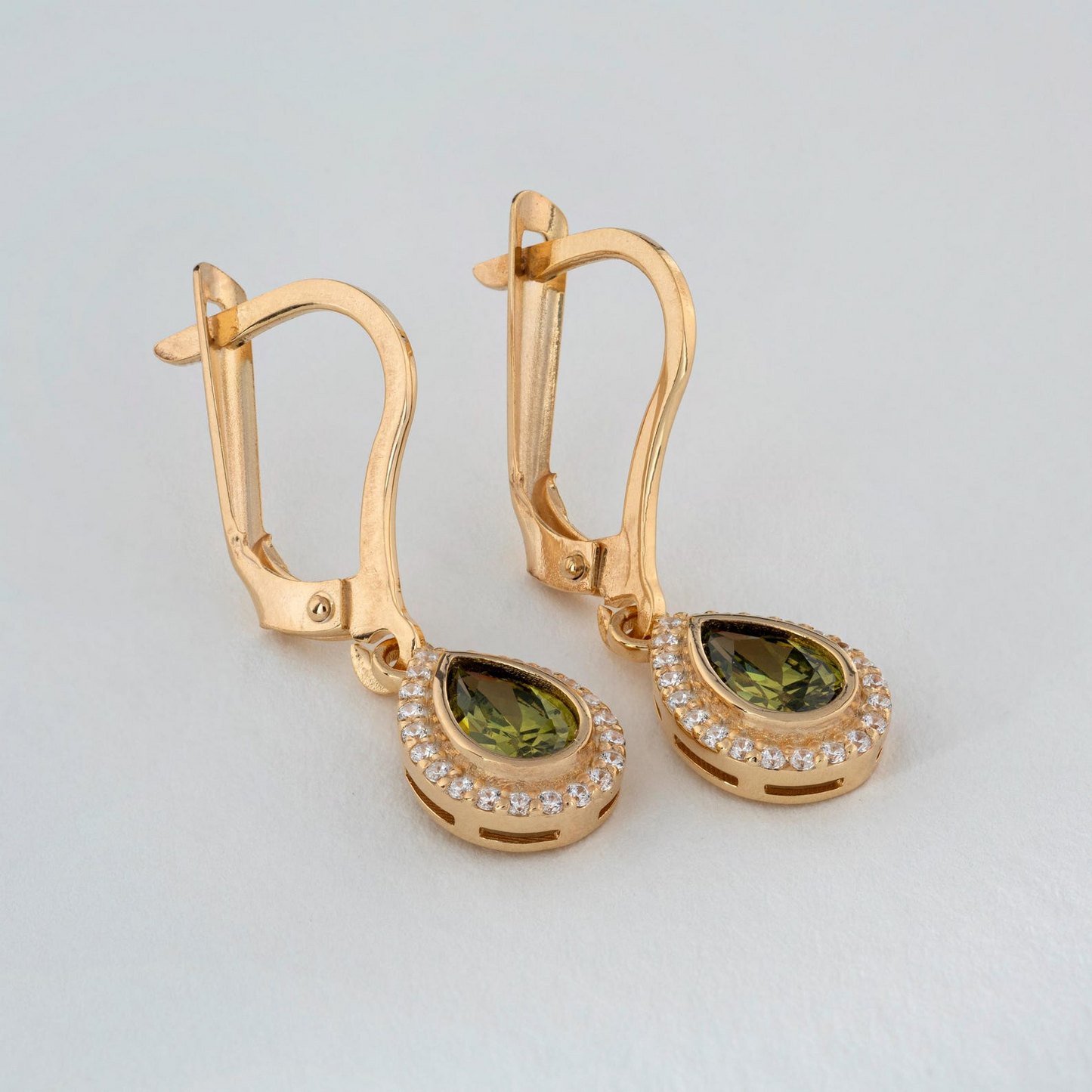Peridot Bezel Drop Dangle Earrings with Real Diamonds in 8K/10K/14K Solid Gold | August Birthstone Jewelry