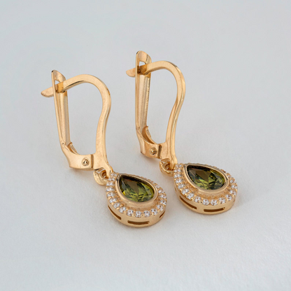 Peridot Bezel Drop Dangle Earrings with Real Diamonds in 8K/10K/14K Solid Gold | August Birthstone Jewelry