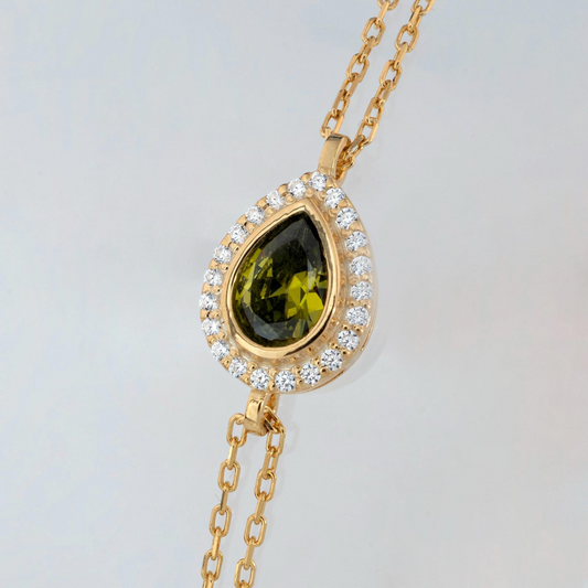 Peridot Bezel Drop Bracelet with Real Diamonds in 8K/10K/14K Solid Gold | August Birthstone Jewelry