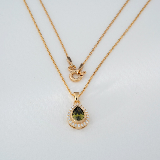 Peridot Bezel Drop Necklace with Real Diamonds in 8K/10K/14K Solid Gold | November Birthstone Jewelry