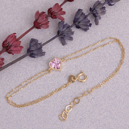 Heart Pink Tourmaline Bezel Bracelet in 10K/14K Solid Gold | October Jewelry