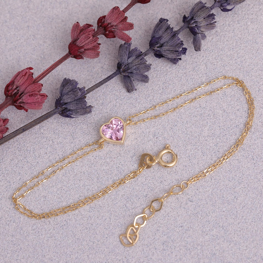 Heart Pink Tourmaline Bezel Bracelet in 10K/14K Solid Gold | October Jewelry