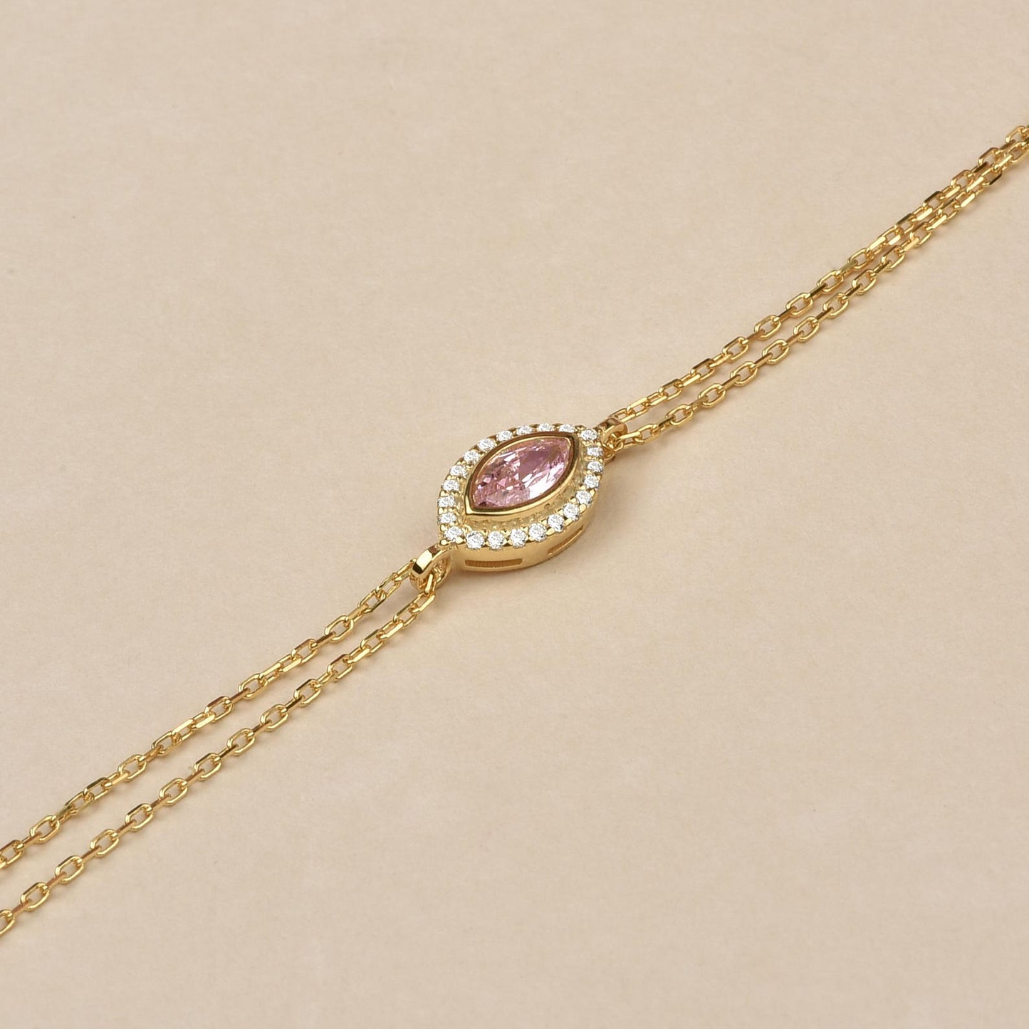 Pink Tourmaline Bezel Marquise Bracelet with Real Diamonds in 8K/10K/14K Solid Gold | October Birthstone Jewelry