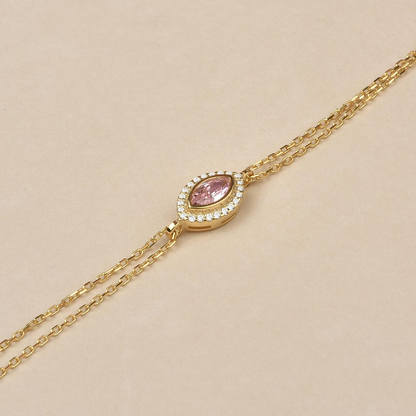 Pink Tourmaline Bezel Marquise Bracelet with Real Diamonds in 8K/10K/14K Solid Gold | October Birthstone Jewelry