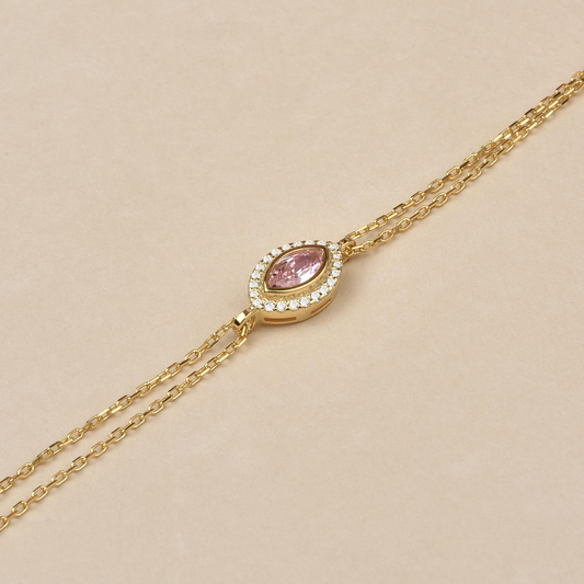 Pink Tourmaline Bezel Marquise Bracelet with Real Diamonds in 8K/10K/14K Solid Gold | October Birthstone Jewelry
