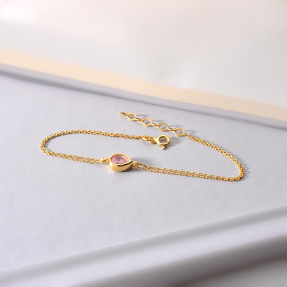 Pink Tourmaline Drop Bezel Bracelet in 10K/14K Solid Gold, October Birthstone Jewelry