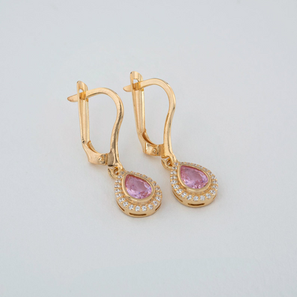 Pink Tourmaline Bezel Drop Dangle Earrings with Real Diamonds in 8K/10K/14K Solid Gold | October Birthstone Jewelry