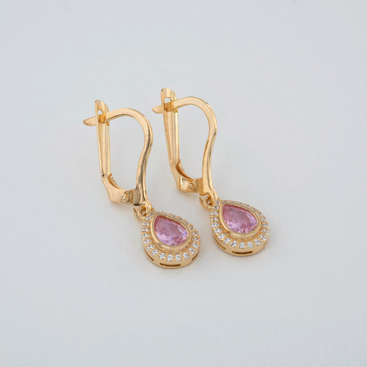 Pink Tourmaline Bezel Drop Dangle Earrings with Real Diamonds in 8K/10K/14K Solid Gold | October Birthstone Jewelry