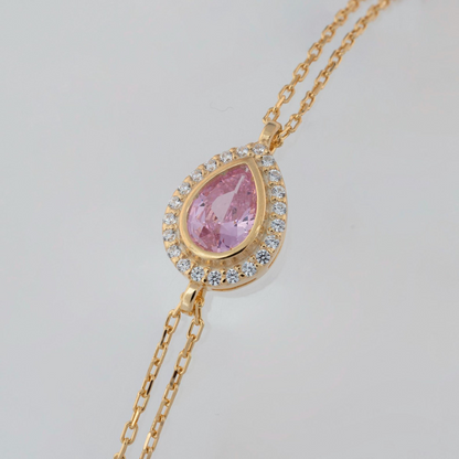 Pink Tourmaline Bezel Drop Bracelet with Real Diamonds in 8K/10K/14K Solid Gold | October Birthstone Jewelry
