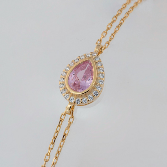 Pink Tourmaline Bezel Drop Bracelet with Real Diamonds in 8K/10K/14K Solid Gold | October Birthstone Jewelry