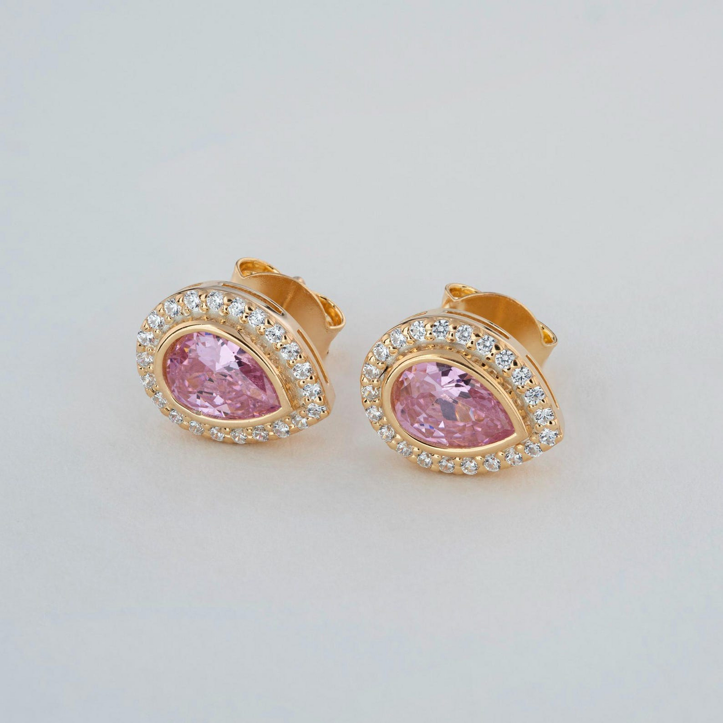 Pink Tourmaline Bezel Drop Stud Earrings with Real Diamonds in 8K/10K/14K Solid Gold | October Birthstone Jewelry