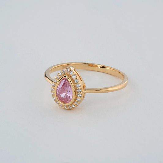 Pink Tourmaline Bezel Drop Ring with Real Diamonds in 8K/10K/14K Solid Gold | October Birthstone Jewelry