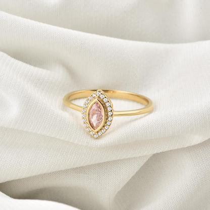 Pink Tourmaline Bezel Marquise Ring with Real Diamonds in 8K/10K/14K Solid Gold | October Birthstone Jewelry