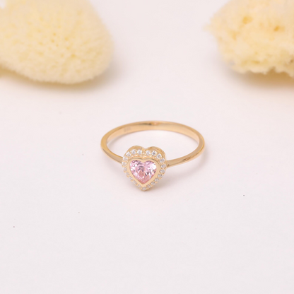 Pink Tourmaline Bezel Heart Ring with Real Diamonds in 8K/10K/14K Solid Gold | October Birthstone Jewelry