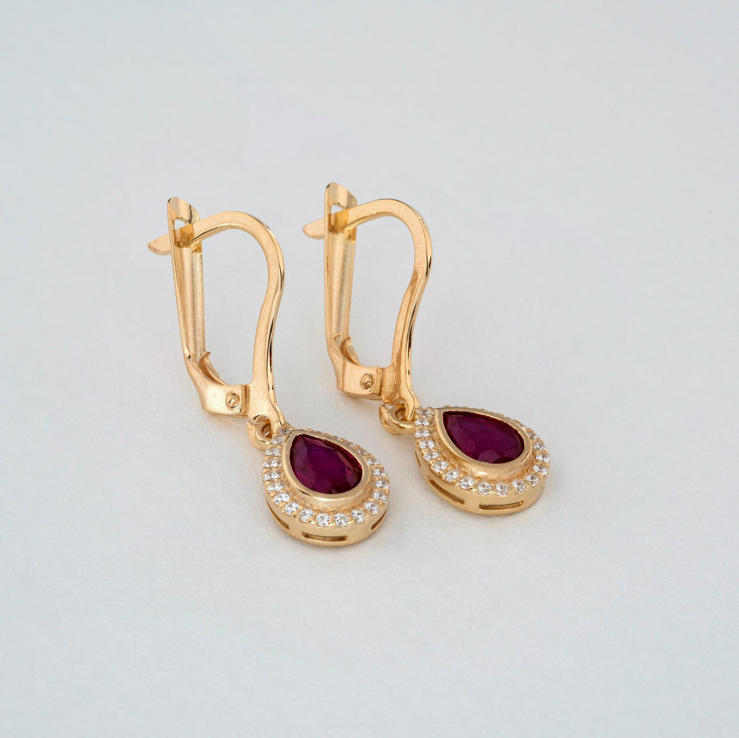 Ruby Bezel Drop Dangle Earrings with Real Diamonds in 8K/10K/14K Solid Gold | July Birthstone Jewelry
