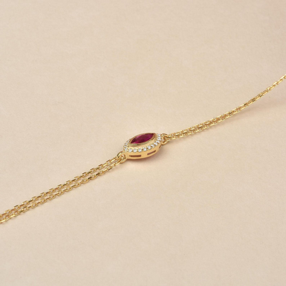 Ruby Bezel Marquise Bracelet with Real Diamonds in 8K/10K/14K Solid Gold | July Birthstone Jewelry