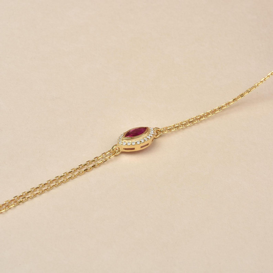 Ruby Bezel Marquise Bracelet with Real Diamonds in 8K/10K/14K Solid Gold | July Birthstone Jewelry