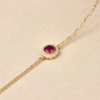 Ruby Round Bezel Bracelet in 8K/10K/14K Solid Gold with Real Diamonds, July Birthstone Jewelry