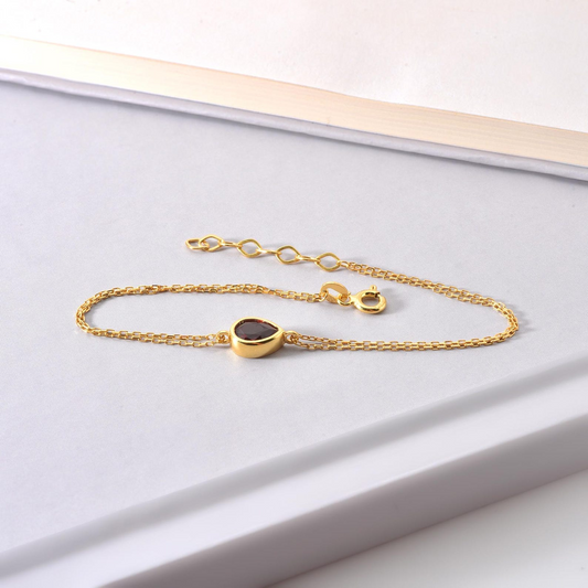 Ruby Drop Bezel Bracelet in 10K/14K Solid Gold, July Birthstone Jewelry