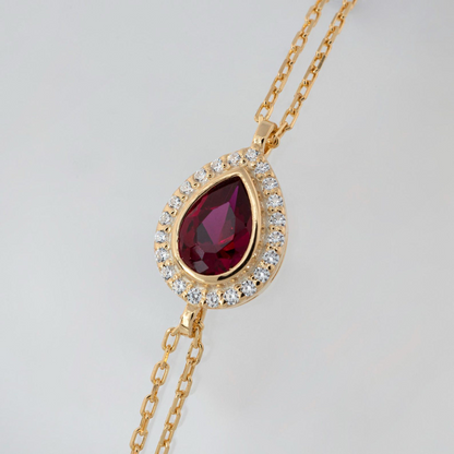 Ruby Bezel Drop Bracelet with Real Diamonds in 8K/10K/14K Solid Gold | July Birthstone Jewelry