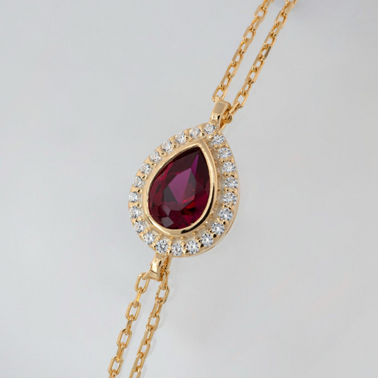 Ruby Bezel Drop Bracelet with Real Diamonds in 8K/10K/14K Solid Gold | July Birthstone Jewelry
