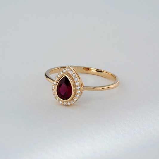 Ruby Bezel Drop Ring with Real Diamonds in 8K/10K/14K Solid Gold | July Birthstone Jewelry